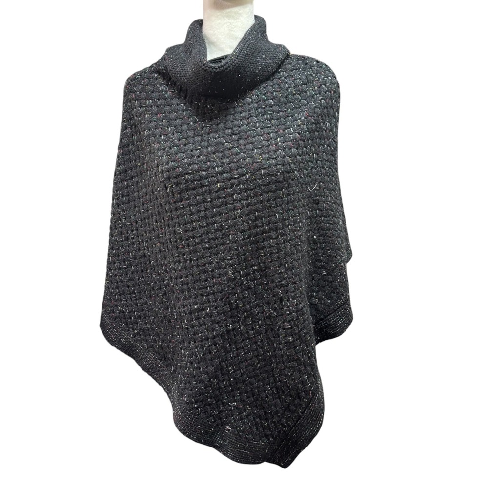 Steve Madden Black Confetti Knit Cowl Neck Poncho OSFA Multi-Color Fleck Wrap